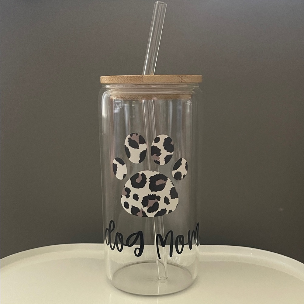 Dog Mom Glass Tumbler with Straw